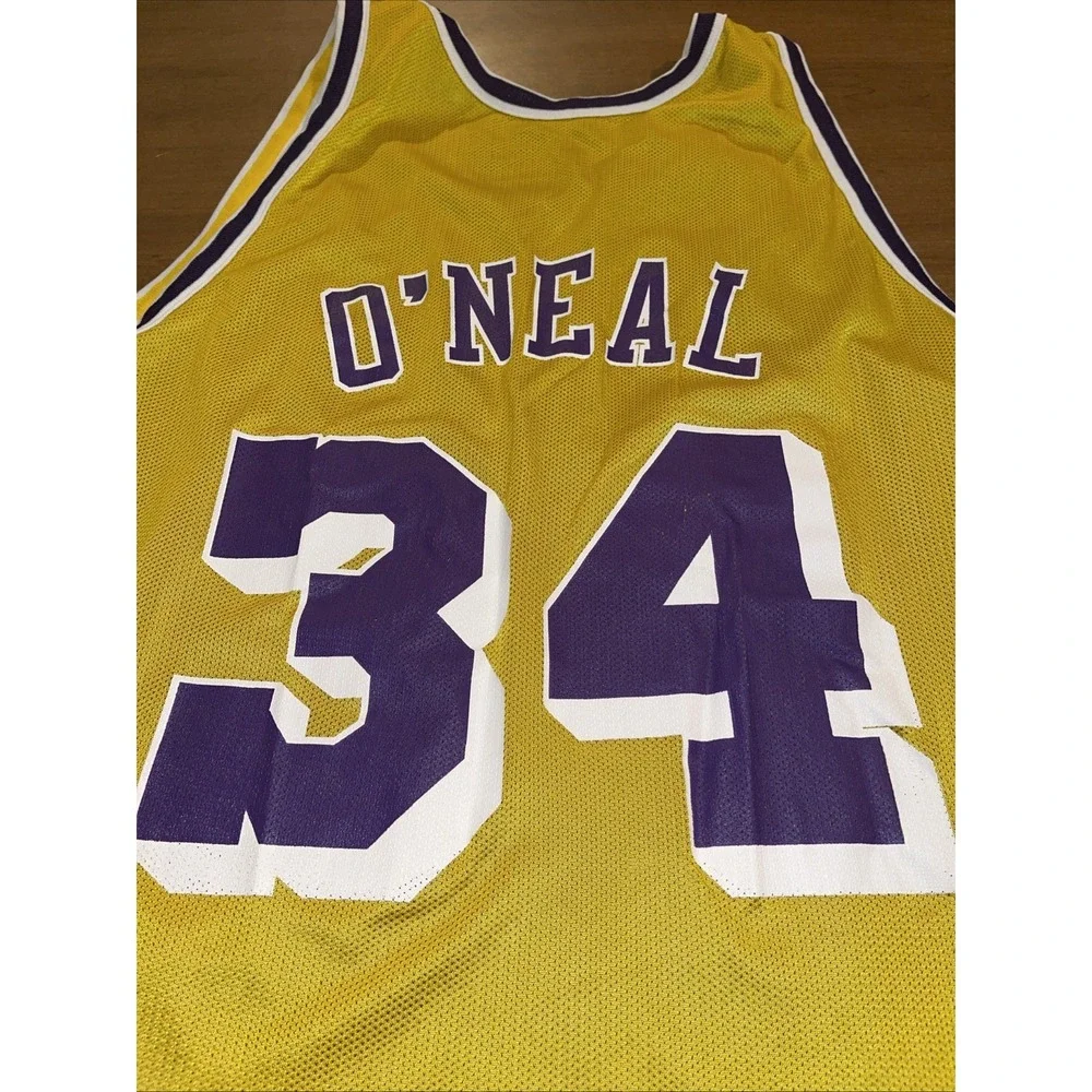VTG Champion 34‎ Shaquille O'Neil Reversible La Lakers Basketball Jersey Sz. 48